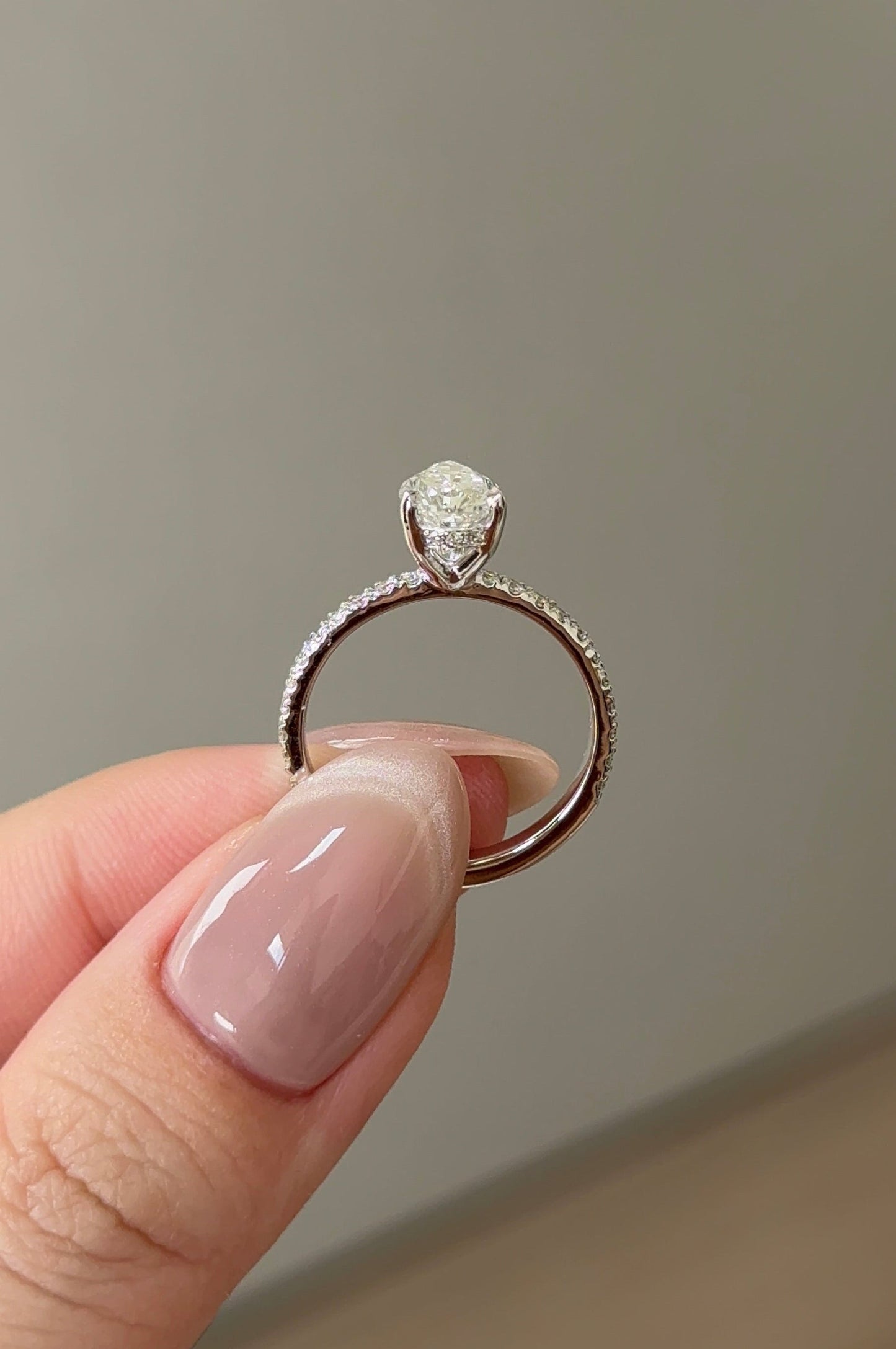 Marquise Shaped Three Stone Lab Grown Diamond Engagement Ring