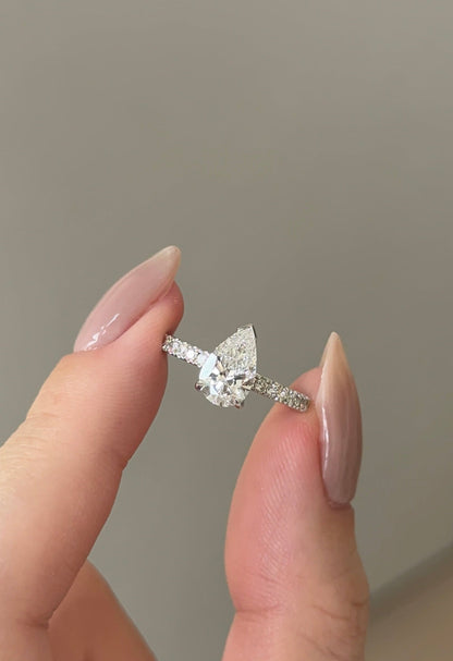 Marquise Shaped Three Stone Lab Grown Diamond Engagement Ring