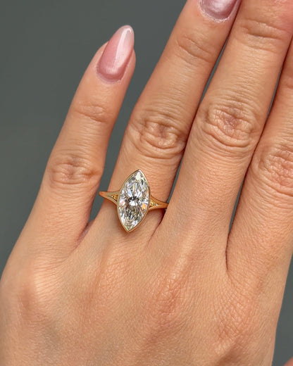 Marquise Shaped Three Stone Lab Grown Diamond Engagement Ring