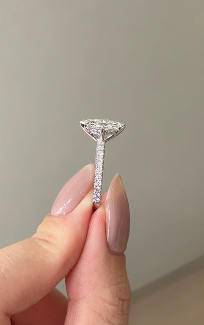 Marquise Shaped Three Stone Lab Grown Diamond Engagement Ring