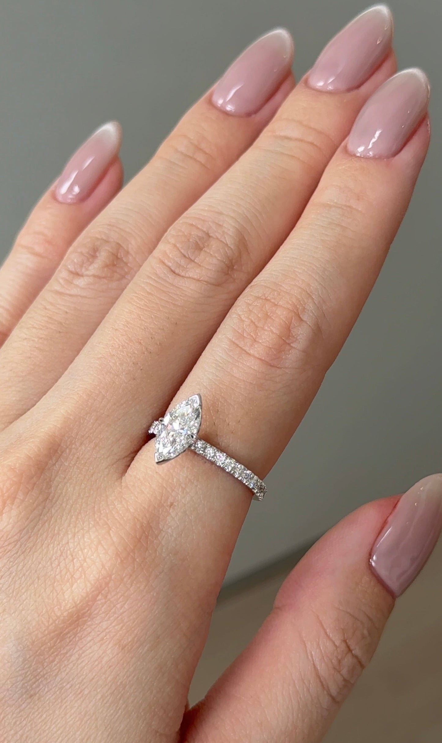 Marquise Shaped Three Stone Lab Grown Diamond Engagement Ring