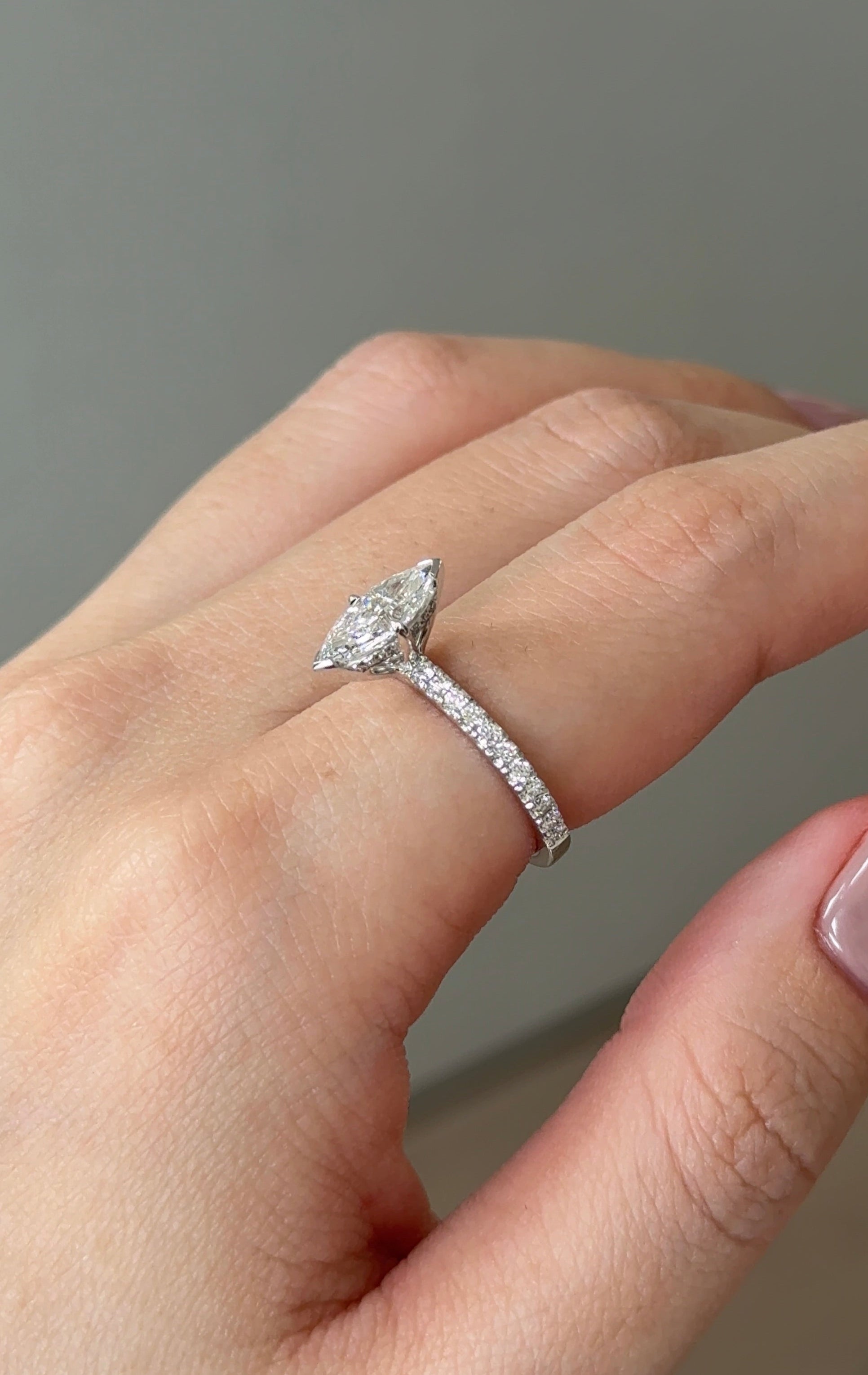 Marquise Shaped Three Stone Lab Grown Diamond Engagement Ring