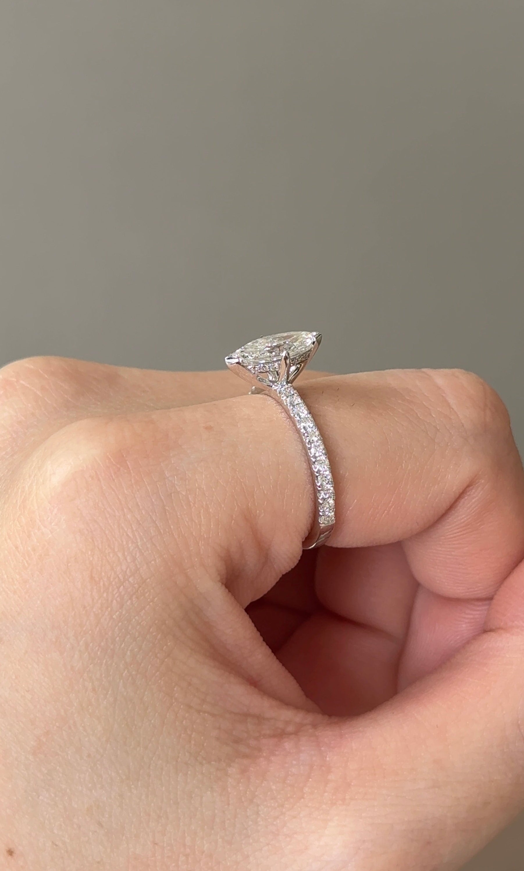 Marquise Shaped Three Stone Lab Grown Diamond Engagement Ring