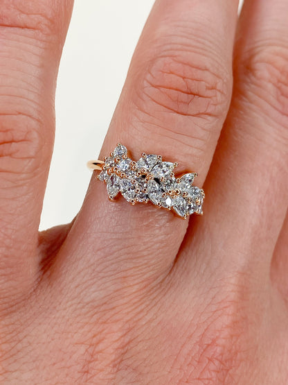 0.92 TCW Marquise & Round Stones Cluster Lab Grown Diamond Wedding Band