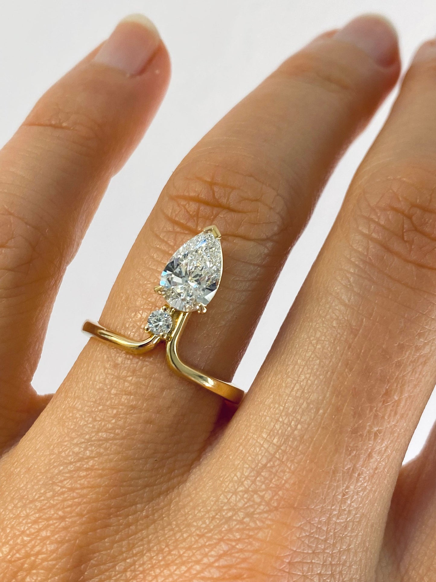 1.12 TCW Pear & Round Cut Lab Grown Diamond Engagement Ring