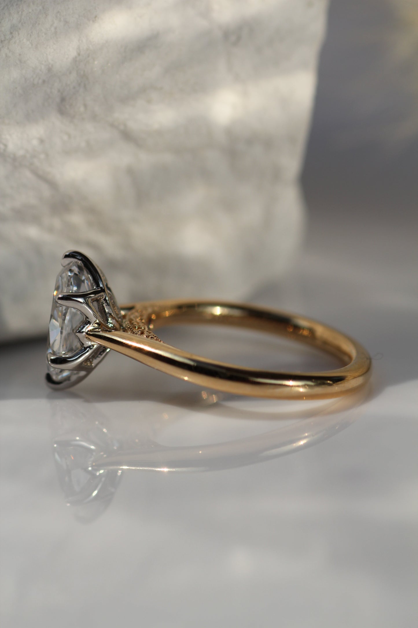 Marquise Shaped Three Stone Lab Grown Diamond Engagement Ring