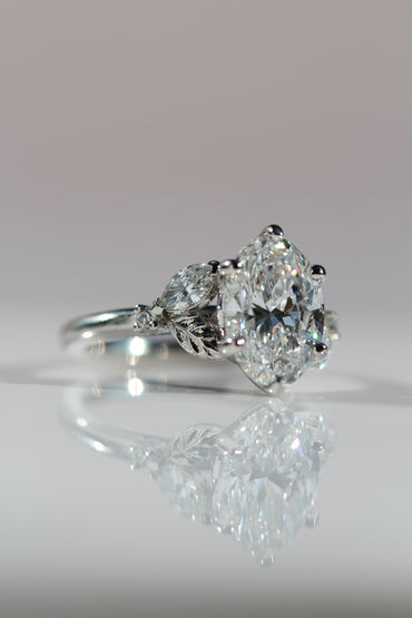 Marquise Shaped Three Stone Lab Grown Diamond Engagement Ring