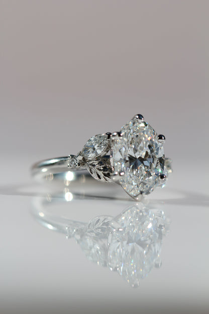 Marquise Shaped Three Stone Lab Grown Diamond Engagement Ring
