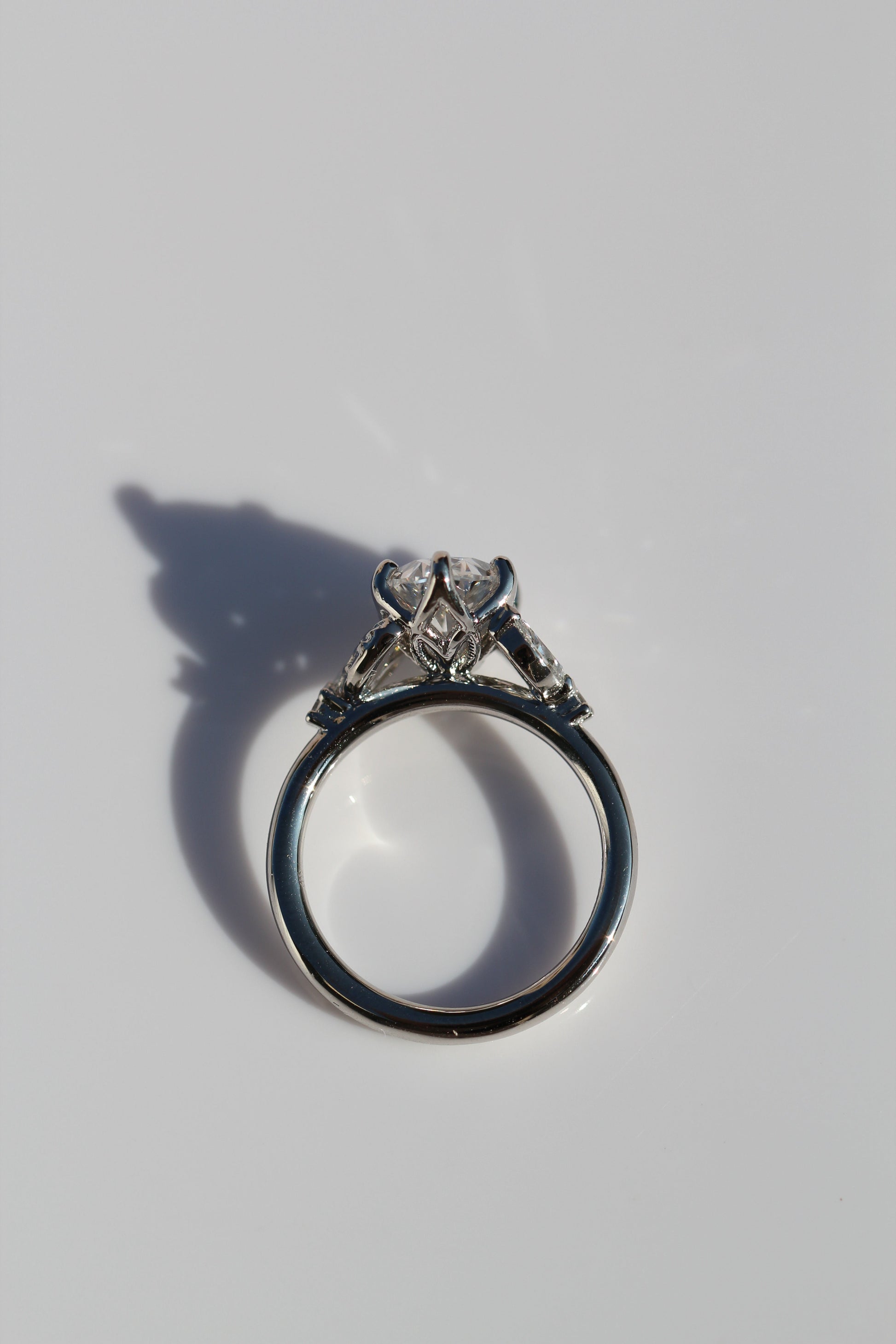 Marquise Shaped Three Stone Lab Grown Diamond Engagement Ring