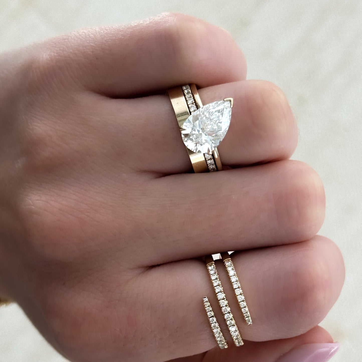 Marquise Shaped Three Stone Lab Grown Diamond Engagement Ring