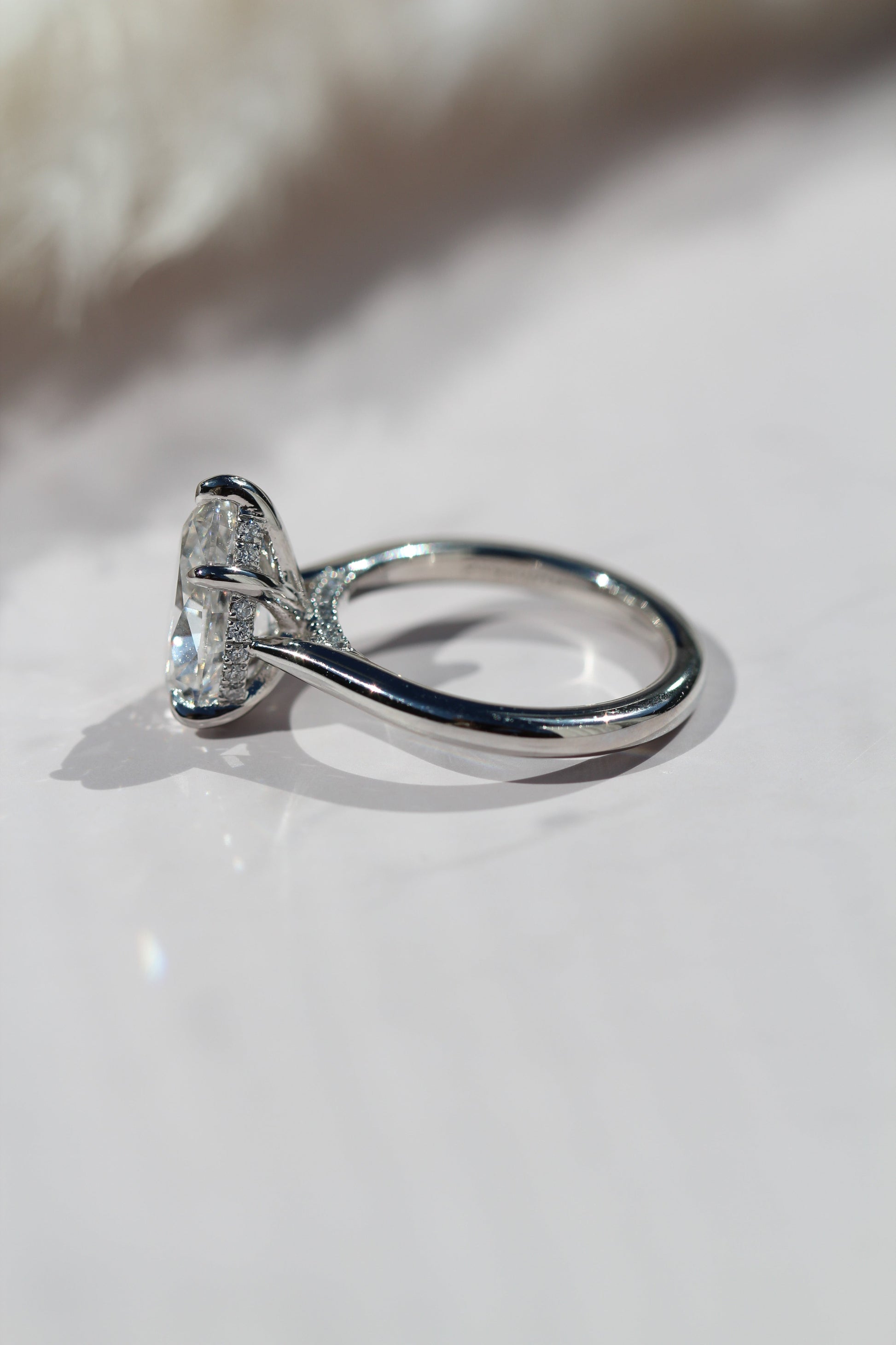 Marquise Shaped Three Stone Lab Grown Diamond Engagement Ring