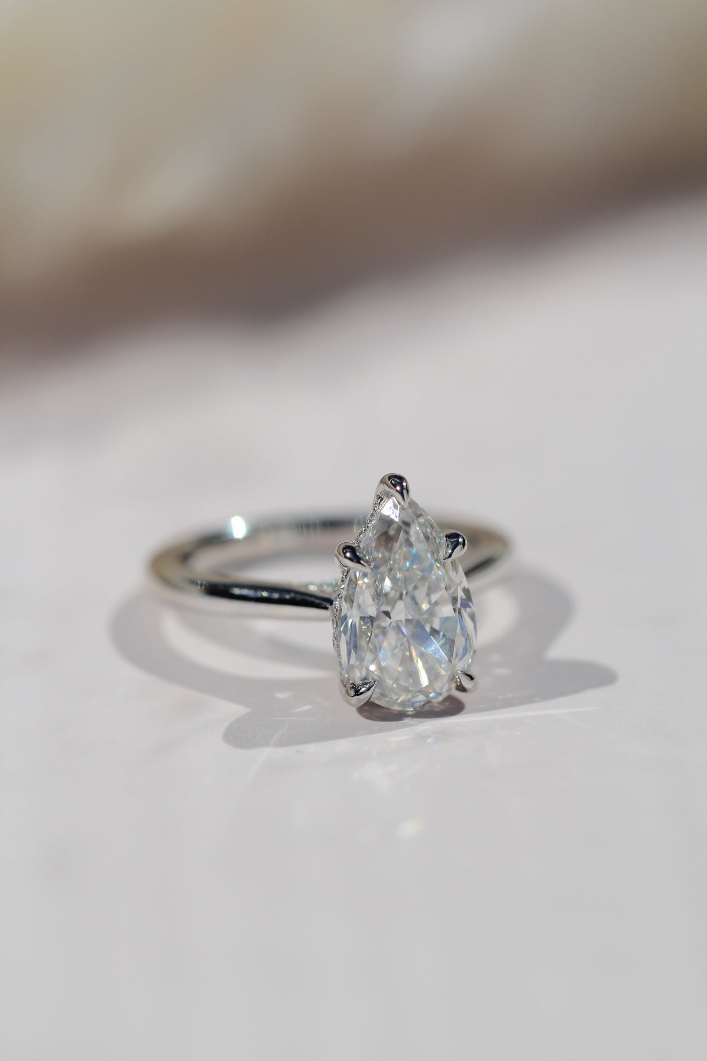 Marquise Shaped Three Stone Lab Grown Diamond Engagement Ring