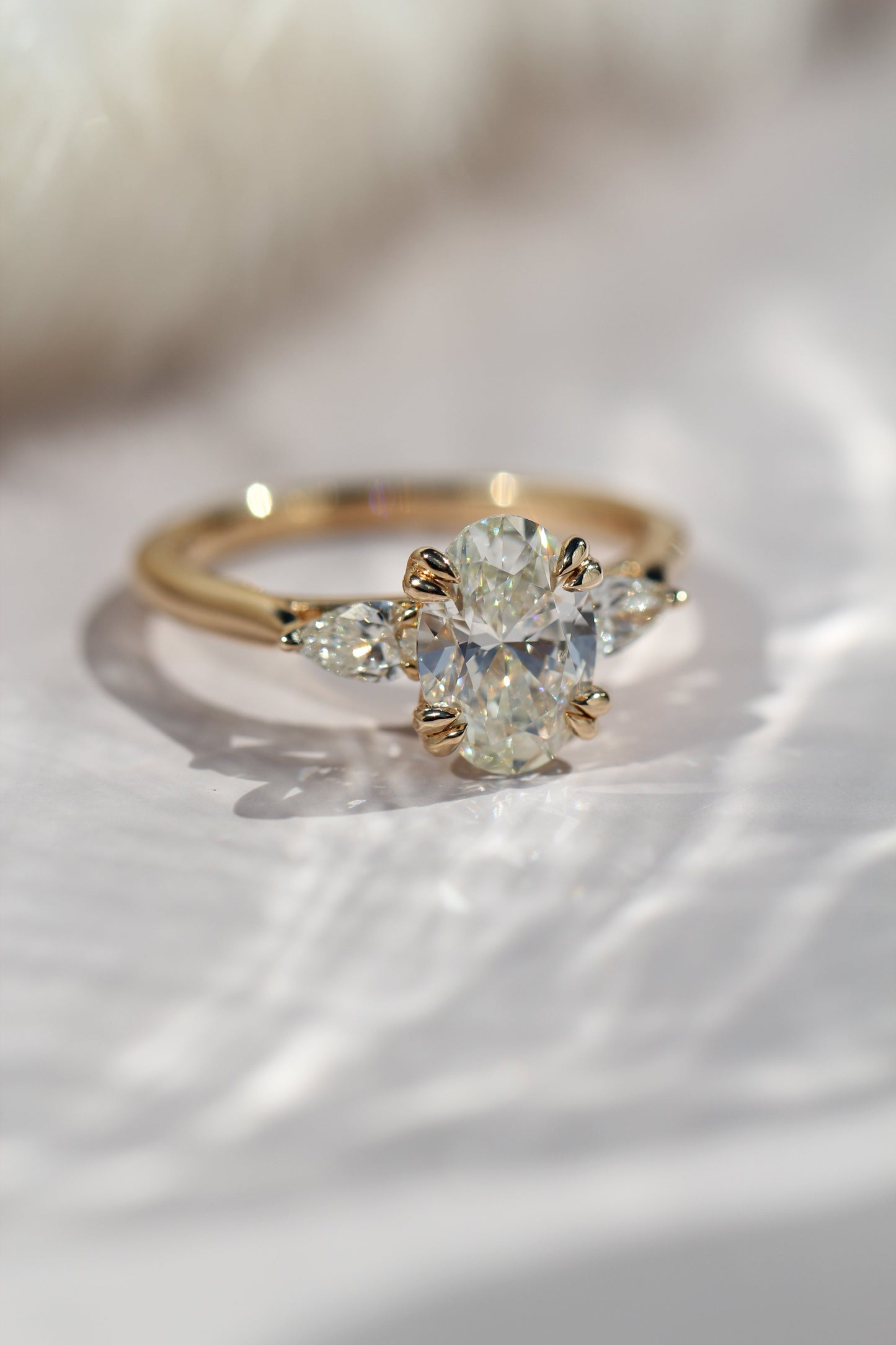 Marquise Shaped Three Stone Lab Grown Diamond Engagement Ring