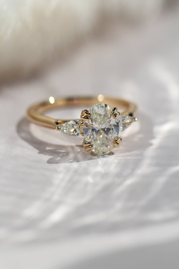 Marquise Shaped Three Stone Lab Grown Diamond Engagement Ring