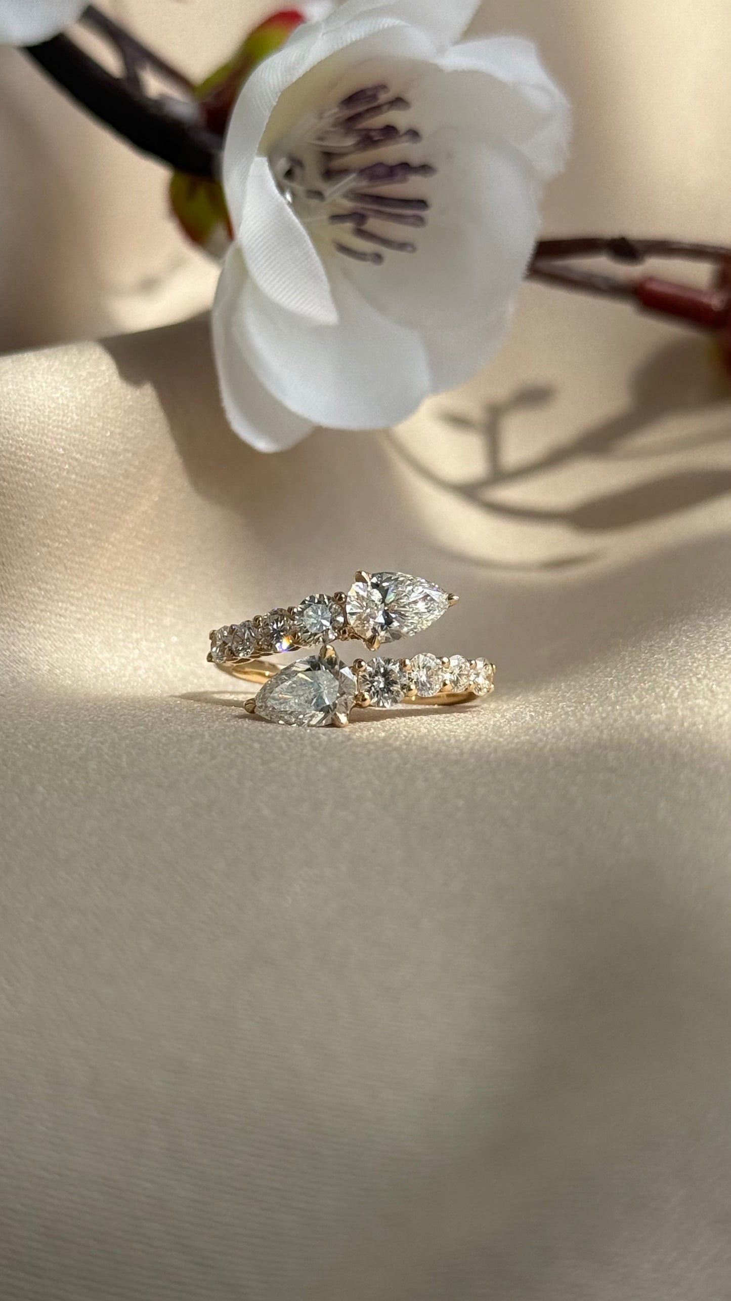 Marquise Shaped Three Stone Lab Grown Diamond Engagement Ring