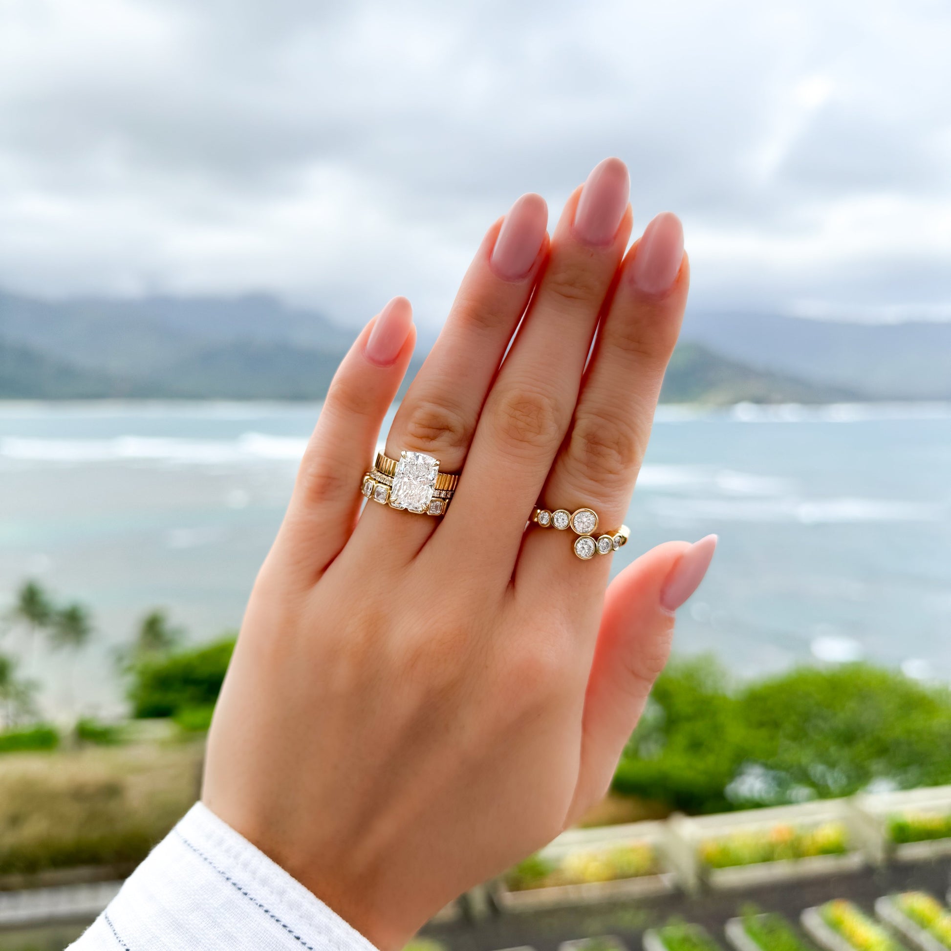 Marquise Shaped Three Stone Lab Grown Diamond Engagement Ring