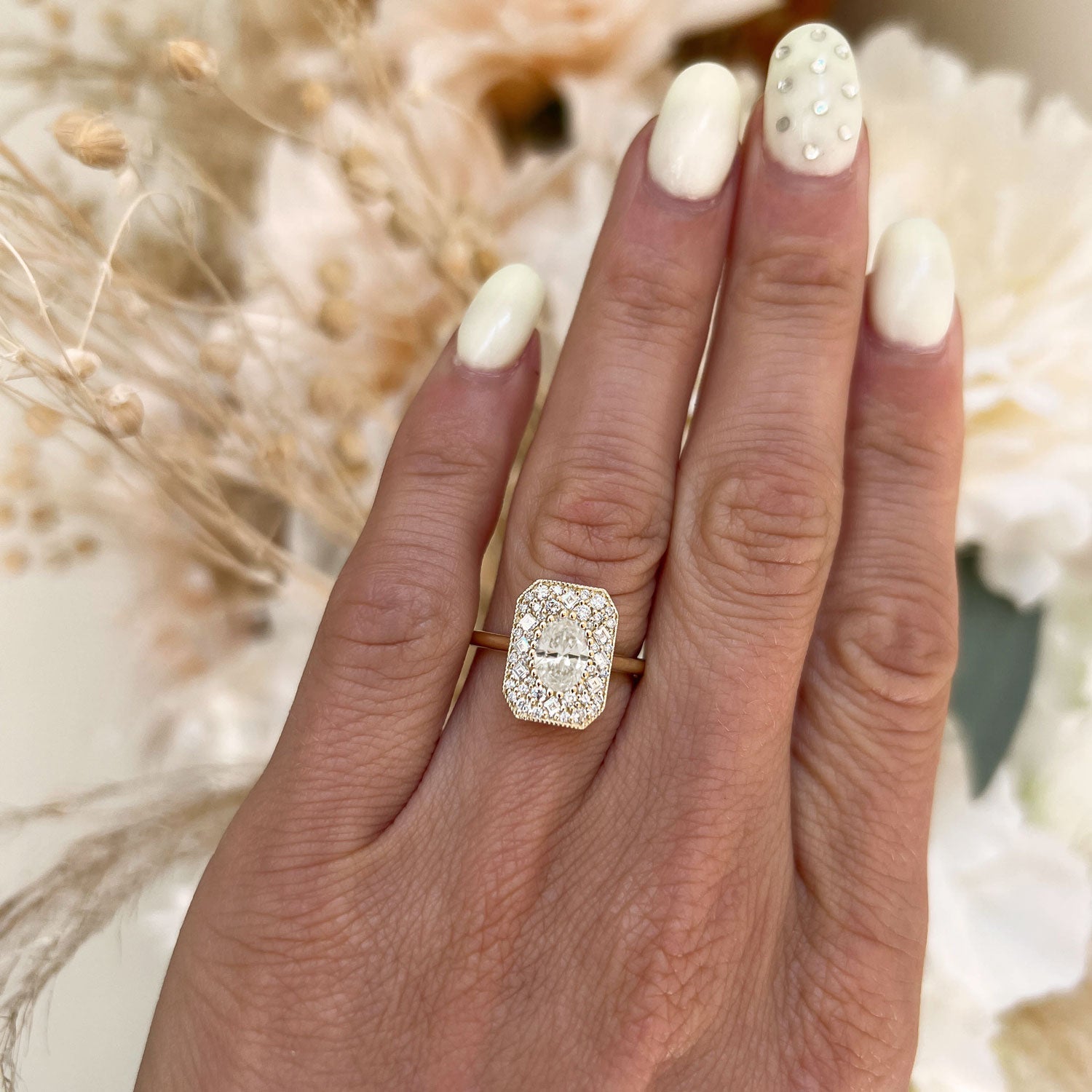 Marquise Shaped Three Stone Lab Grown Diamond Engagement Ring