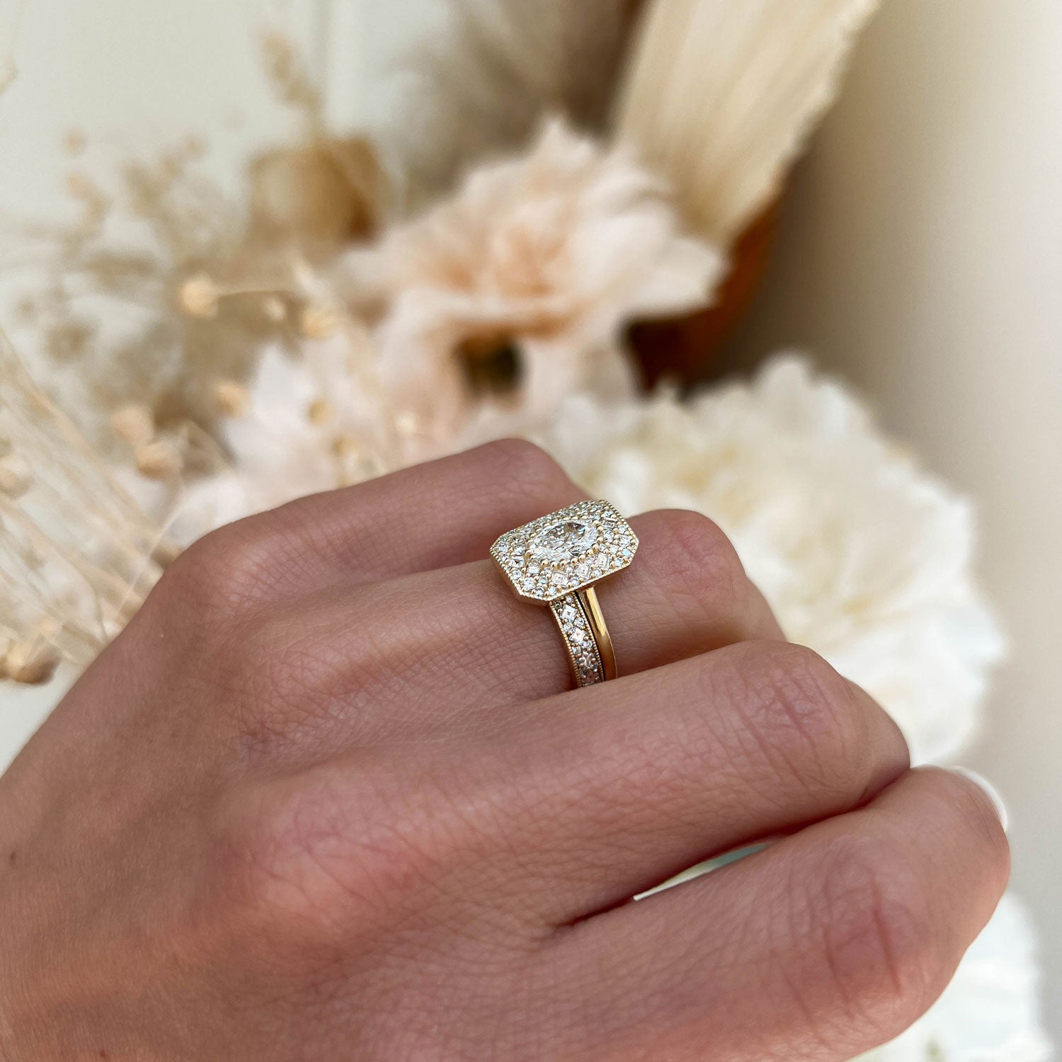 Marquise Shaped Three Stone Lab Grown Diamond Engagement Ring