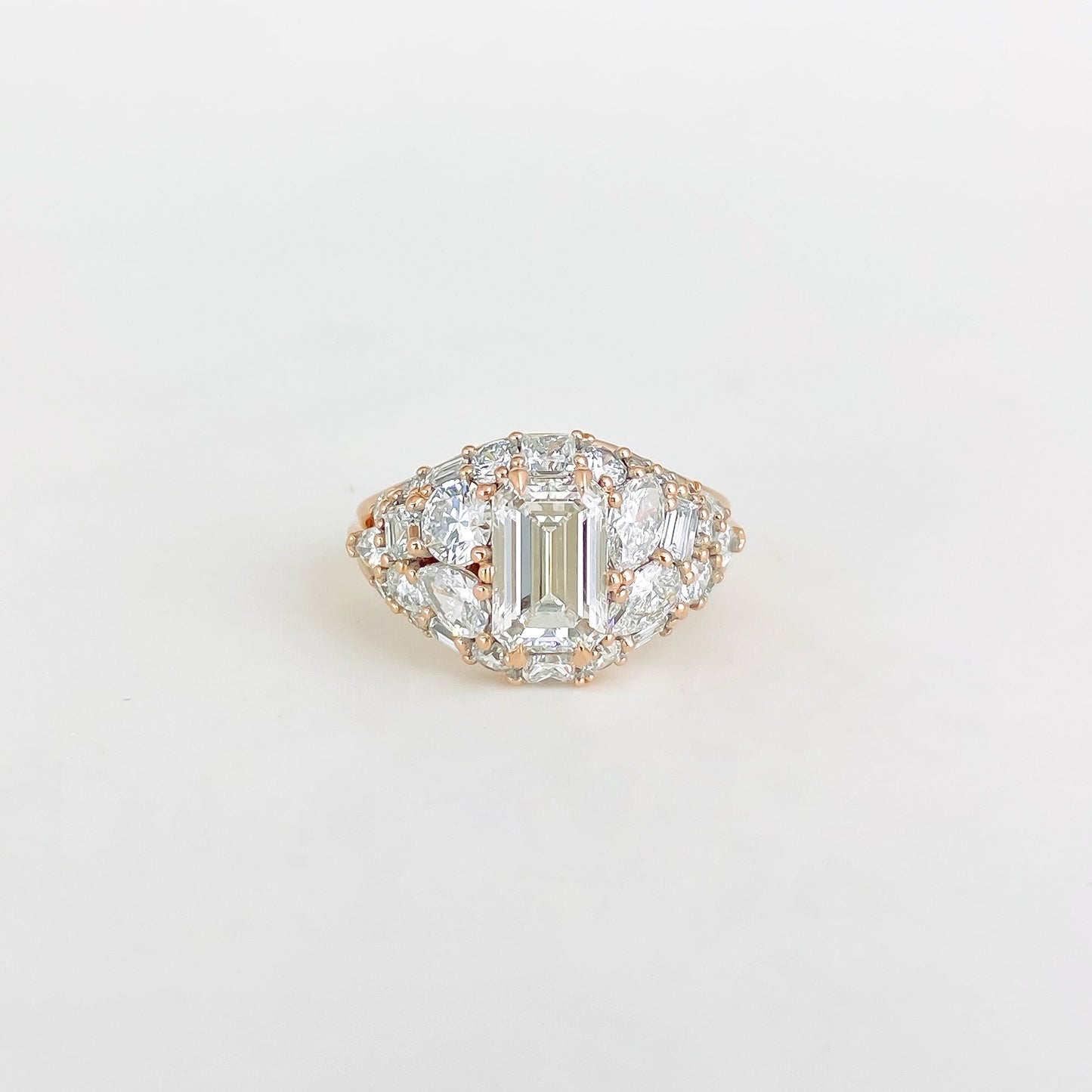 1.30 CT Emerald Cut Cluster Lab Grown Diamond Engagement Ring