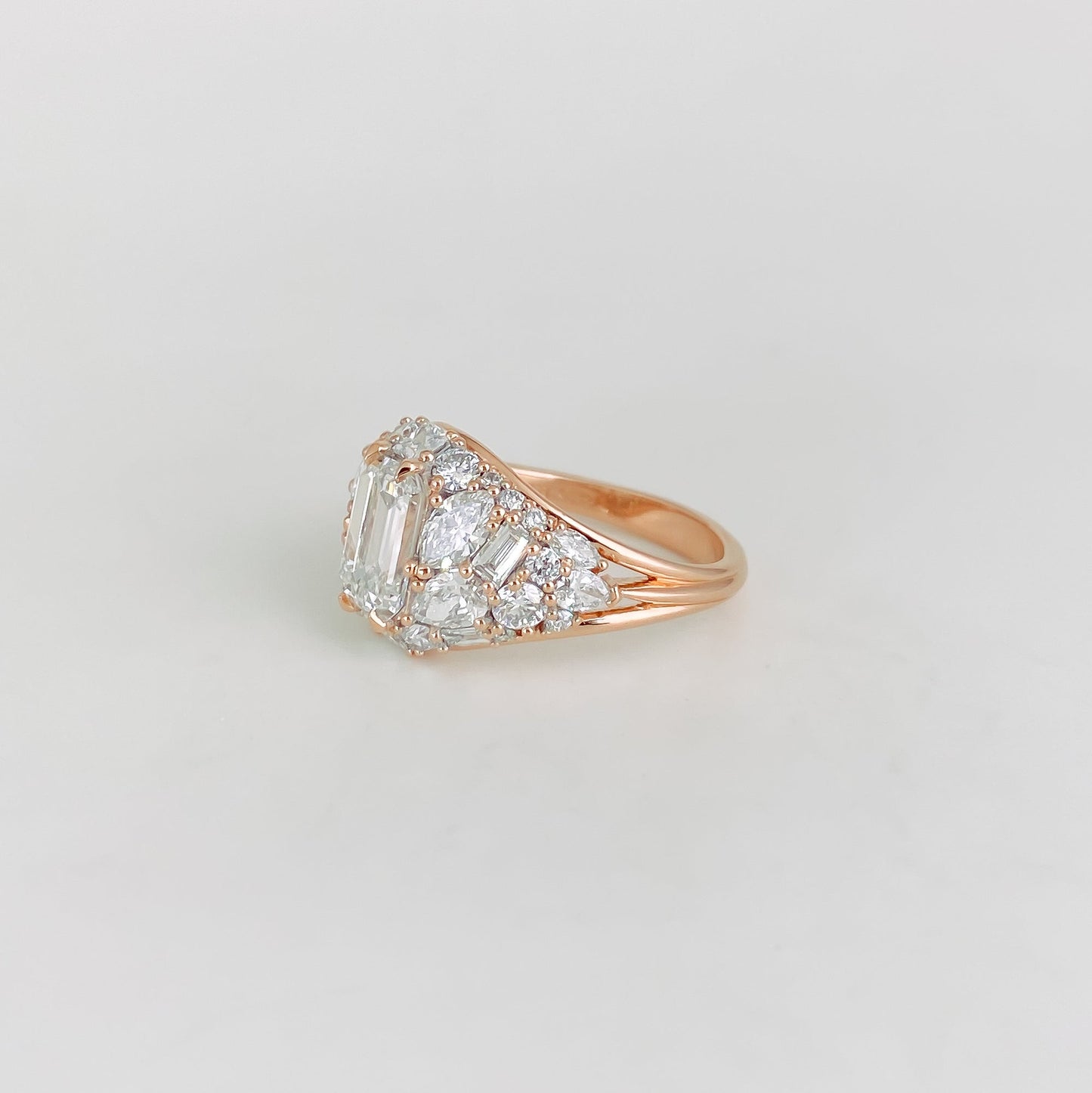 1.30 CT Emerald Cut Cluster Lab Grown Diamond Engagement Ring