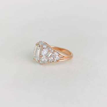 1.30 CT Emerald Cut Cluster Lab Grown Diamond Engagement Ring