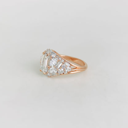 1.30 CT Emerald Cut Cluster Lab Grown Diamond Engagement Ring