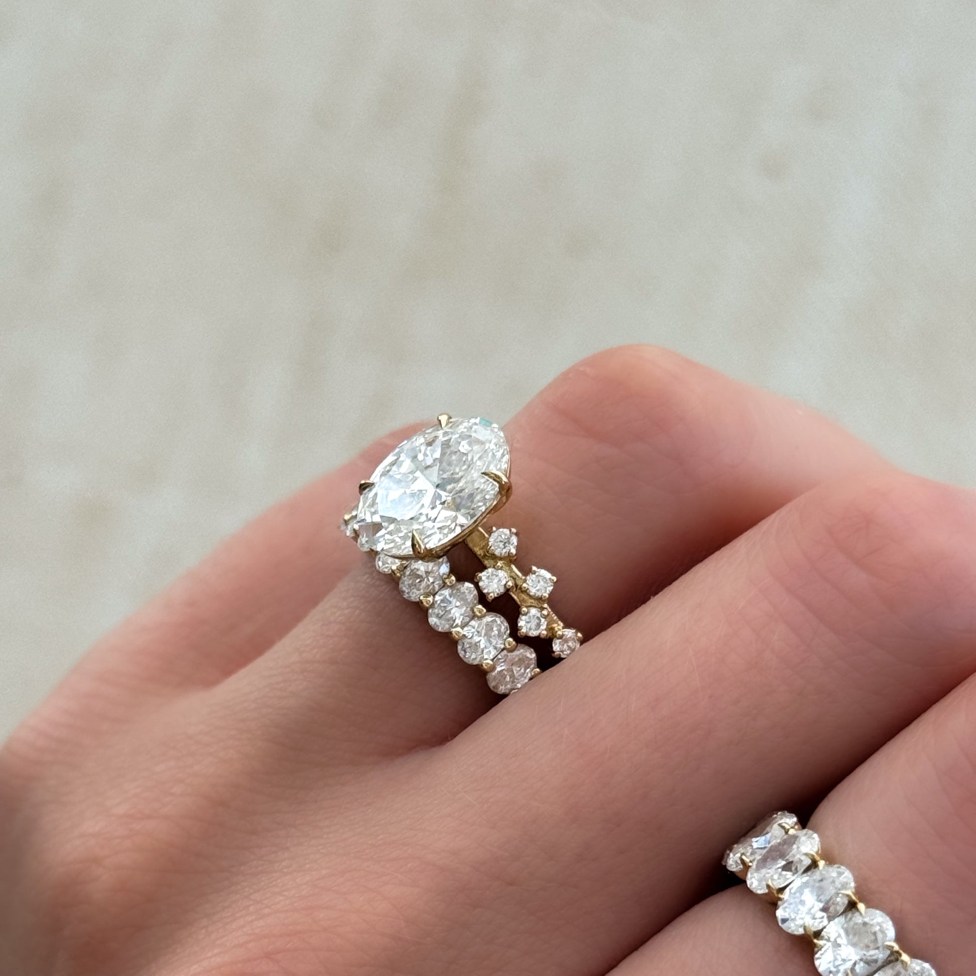 Marquise Shaped Three Stone Lab Grown Diamond Engagement Ring