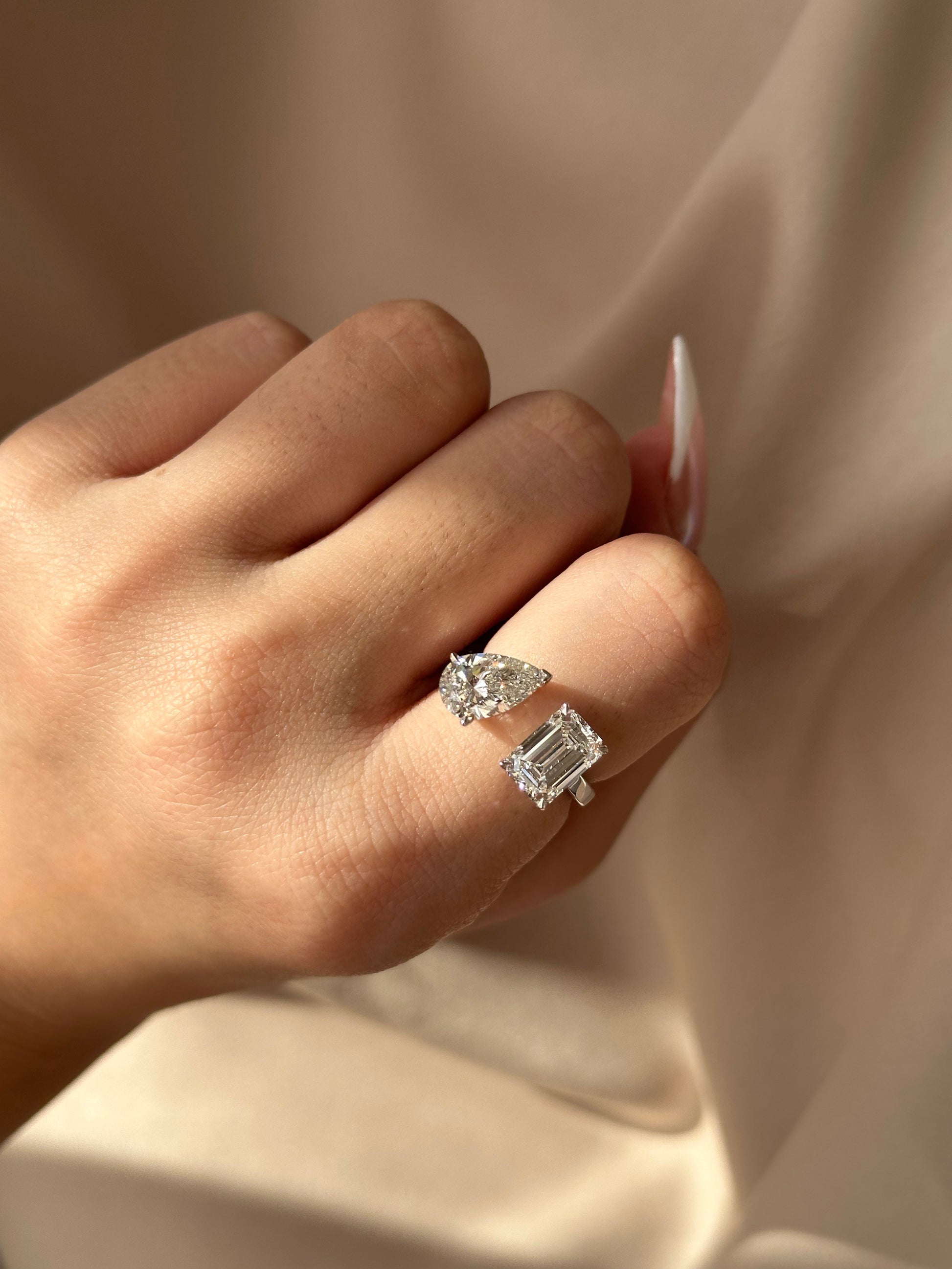 Marquise Shaped Three Stone Lab Grown Diamond Engagement Ring
