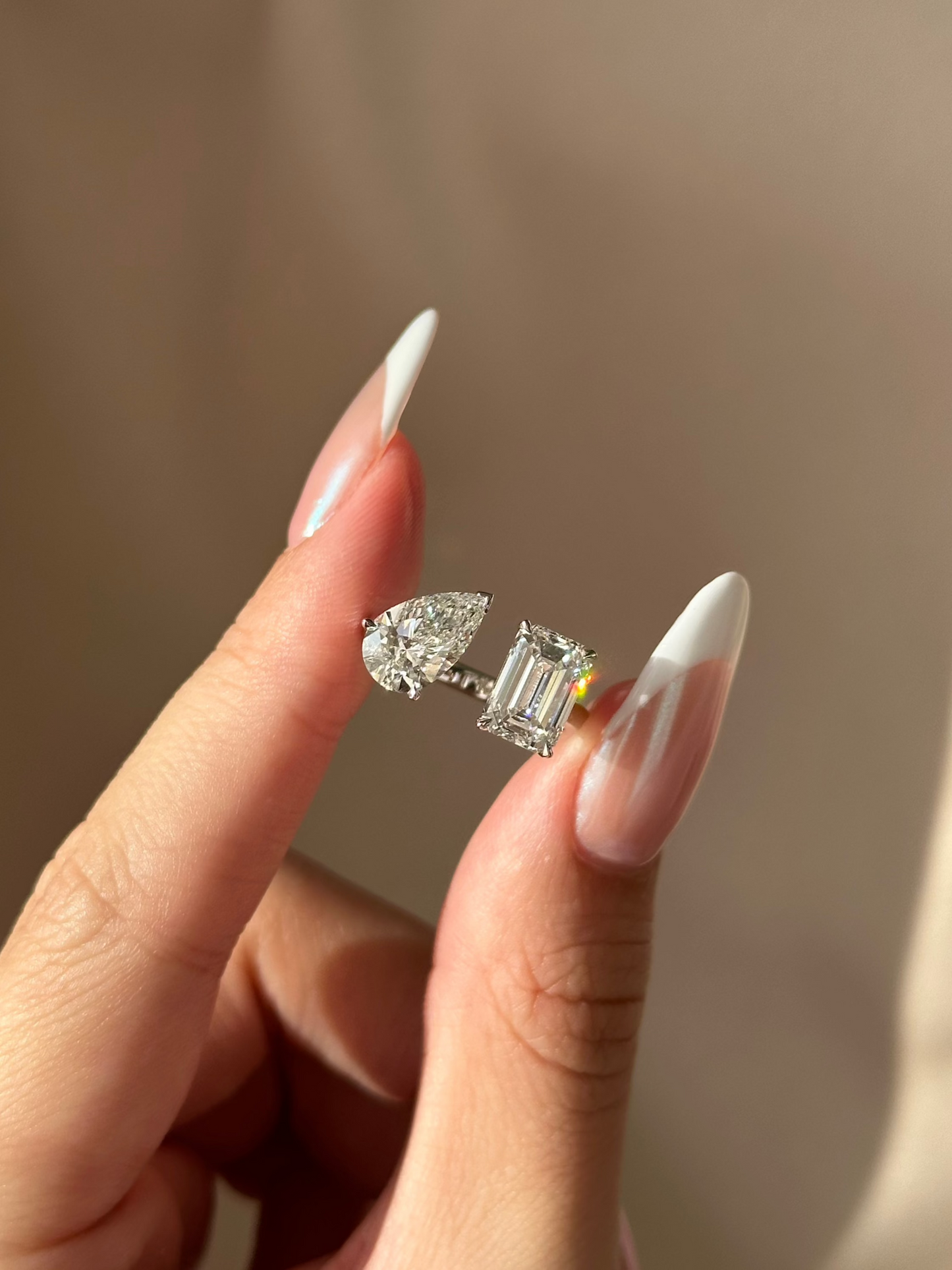 Marquise Shaped Three Stone Lab Grown Diamond Engagement Ring