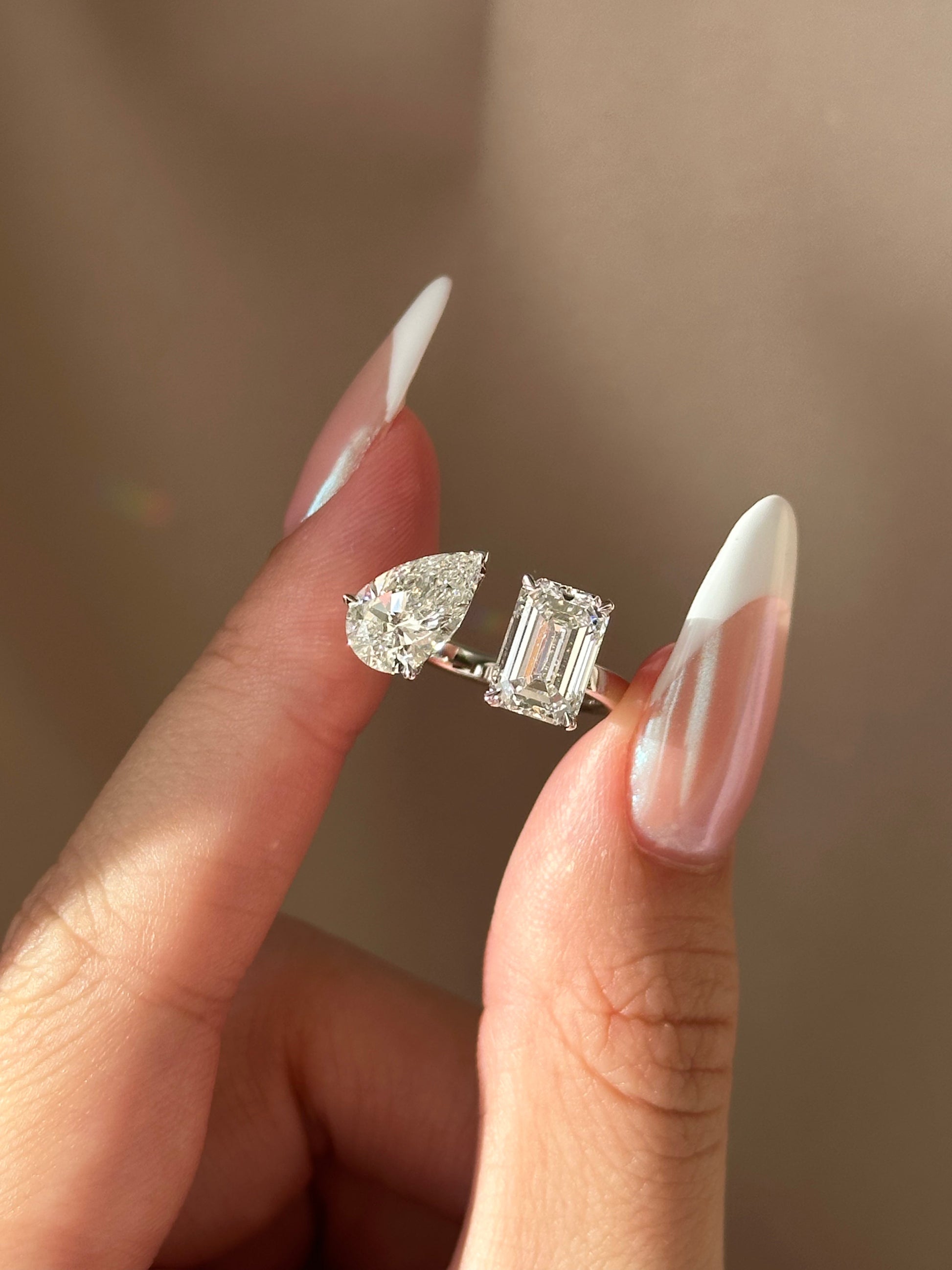 Marquise Shaped Three Stone Lab Grown Diamond Engagement Ring