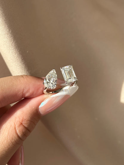 Marquise Shaped Three Stone Lab Grown Diamond Engagement Ring