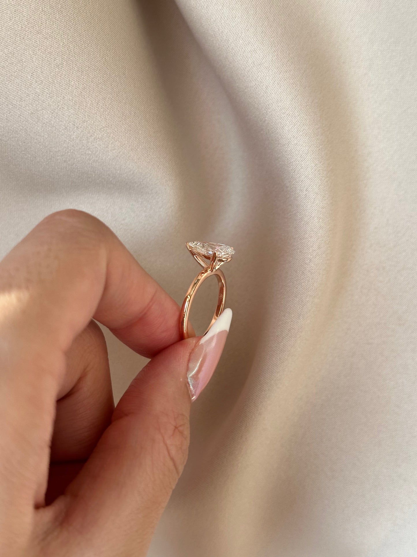 Marquise Shaped Three Stone Lab Grown Diamond Engagement Ring