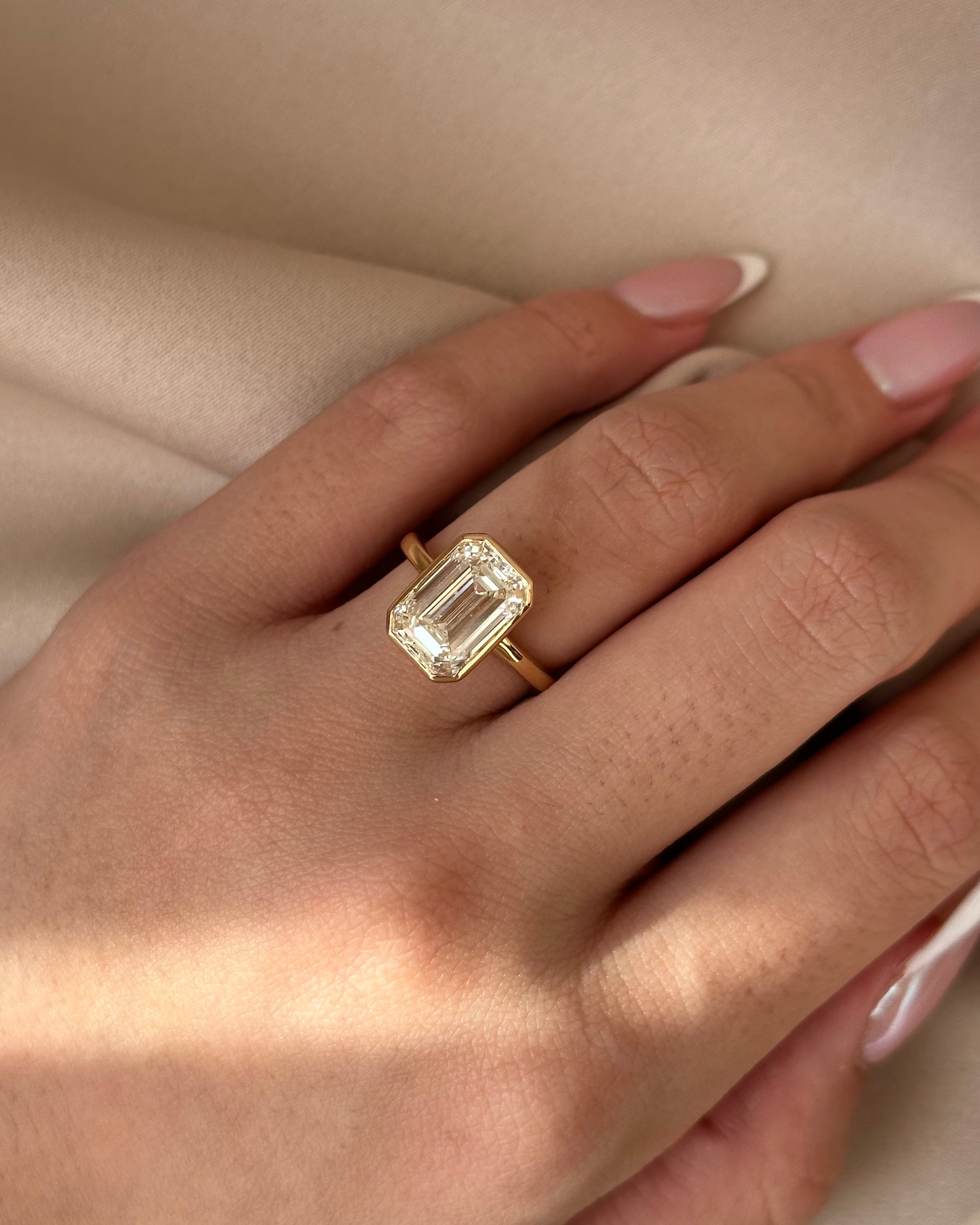 Marquise Shaped Three Stone Lab Grown Diamond Engagement Ring