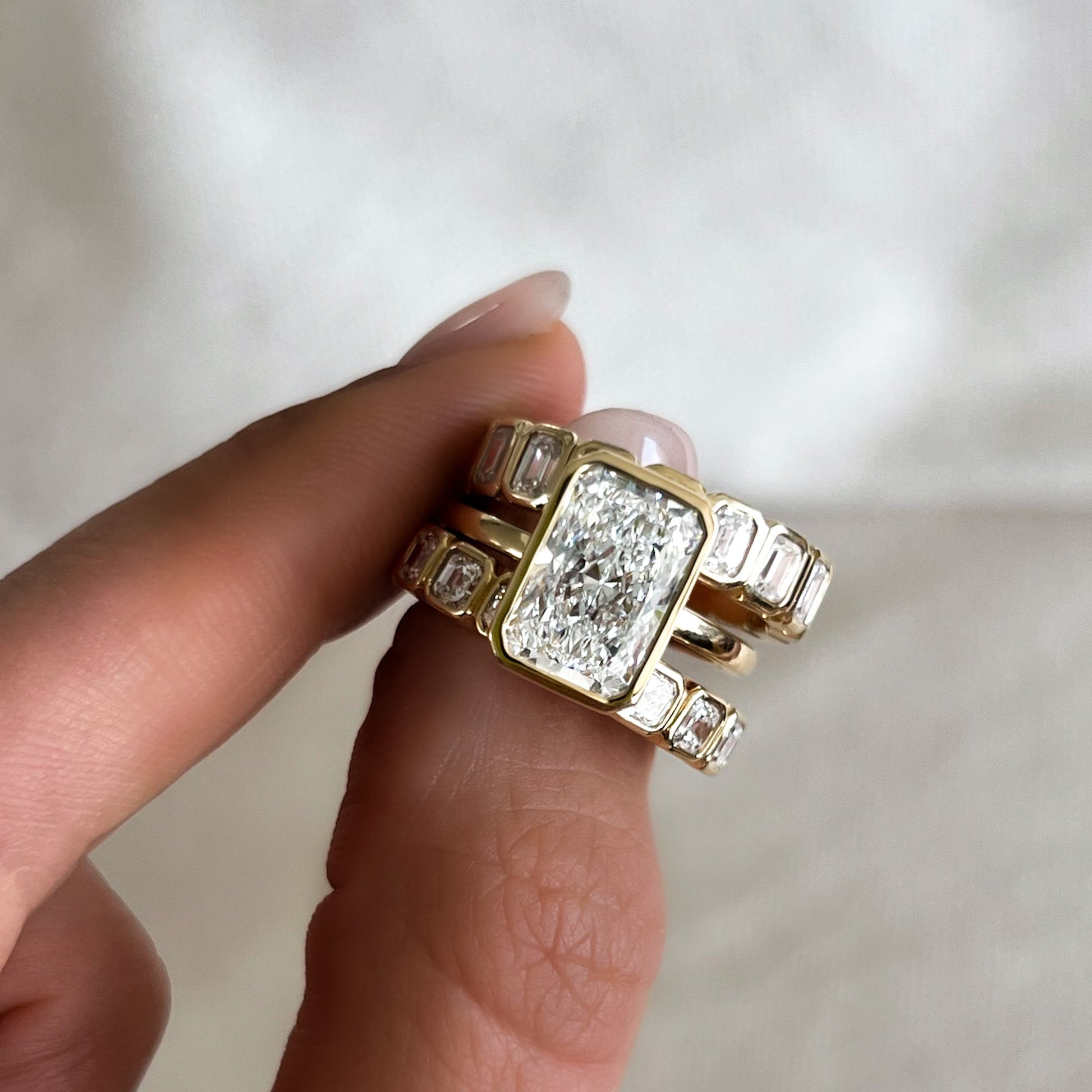 Marquise Shaped Three Stone Lab Grown Diamond Engagement Ring