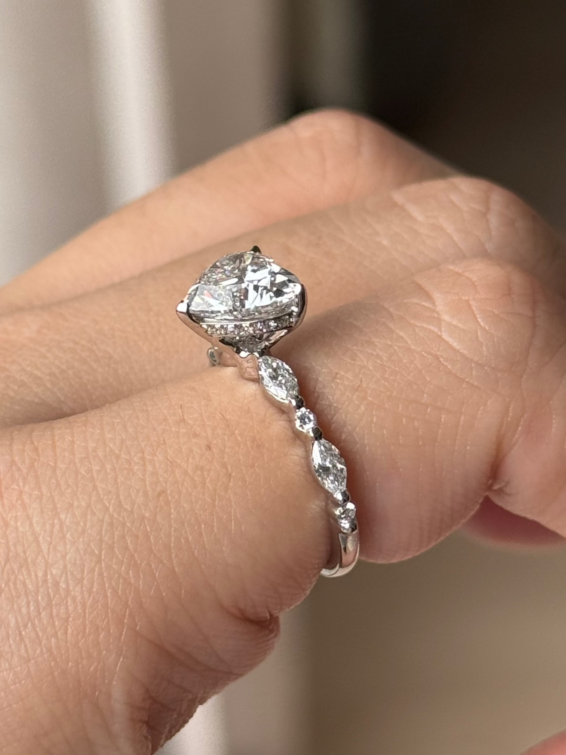 Marquise Shaped Three Stone Lab Grown Diamond Engagement Ring