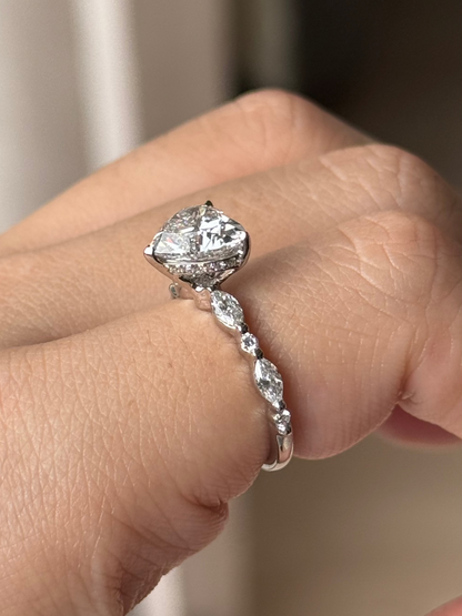 Marquise Shaped Three Stone Lab Grown Diamond Engagement Ring