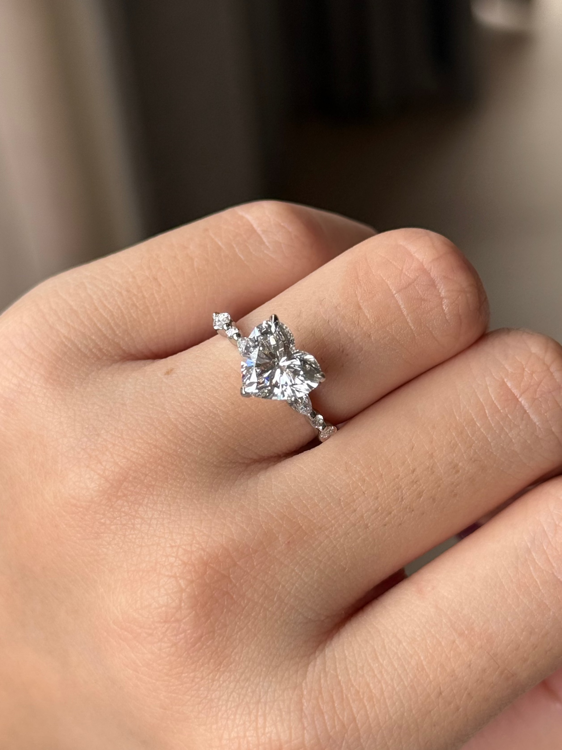 Marquise Shaped Three Stone Lab Grown Diamond Engagement Ring