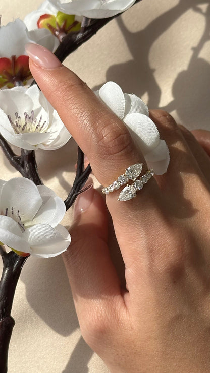 Marquise Shaped Three Stone Lab Grown Diamond Engagement Ring