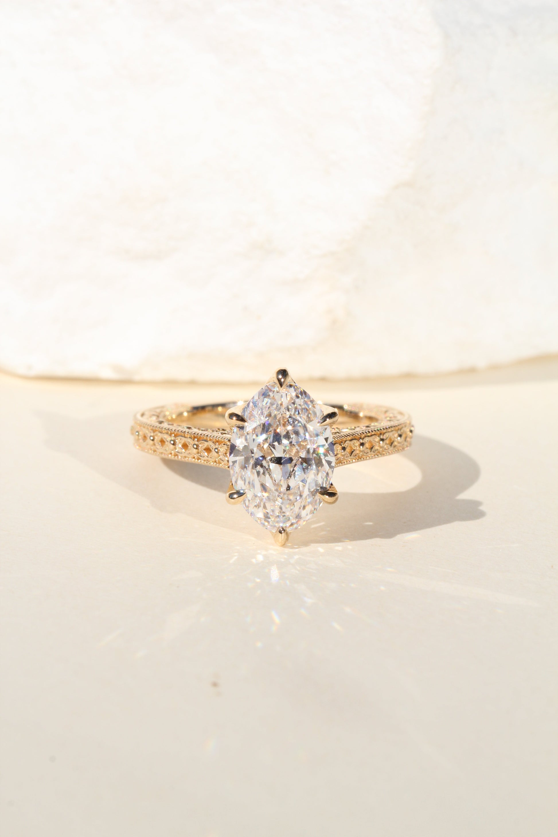 Marquise Shaped Three Stone Lab Grown Diamond Engagement Ring