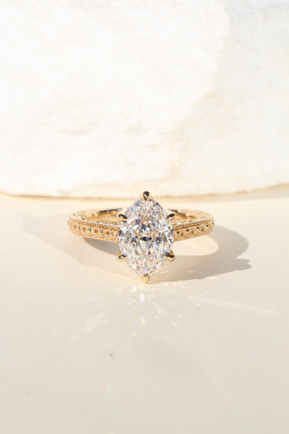 Marquise Shaped Three Stone Lab Grown Diamond Engagement Ring