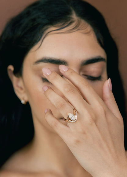 2.5 CT Pear Cut Solitaire Lab Grown Diamond Ring With Minimal Pave Band