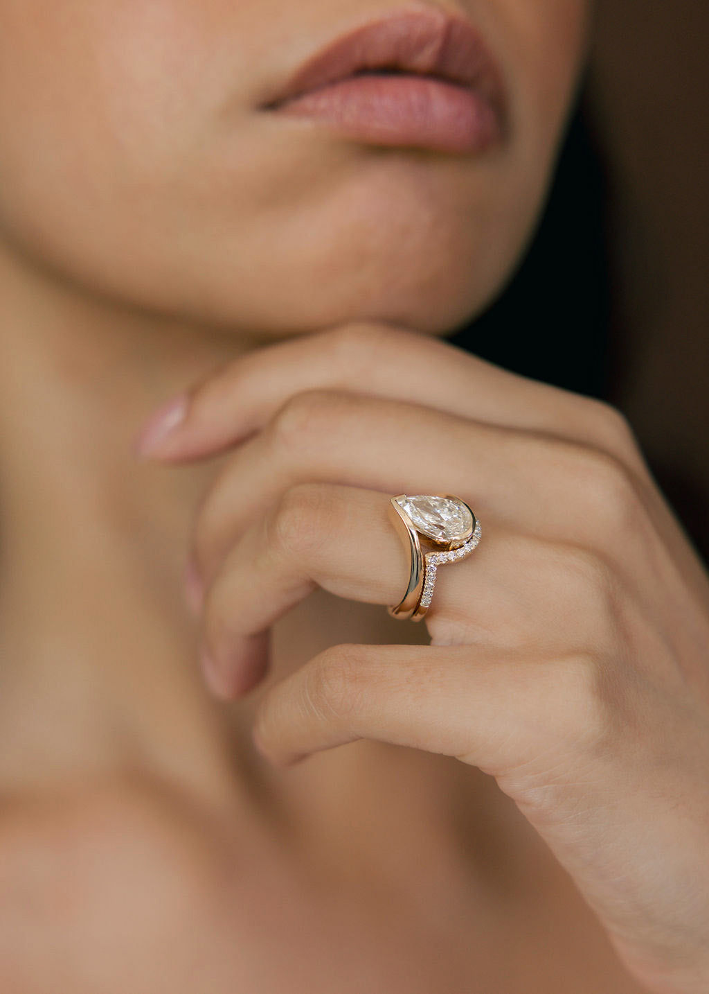 2.5 CT Pear Cut Solitaire Lab Grown Diamond Ring With Minimal Pave Band