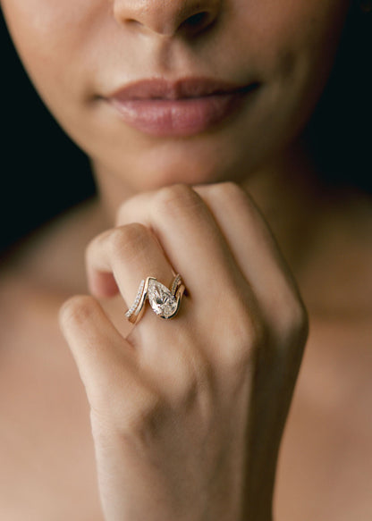 2.5 CT Pear Cut Solitaire Lab Grown Diamond Ring With Wrap Pave Band