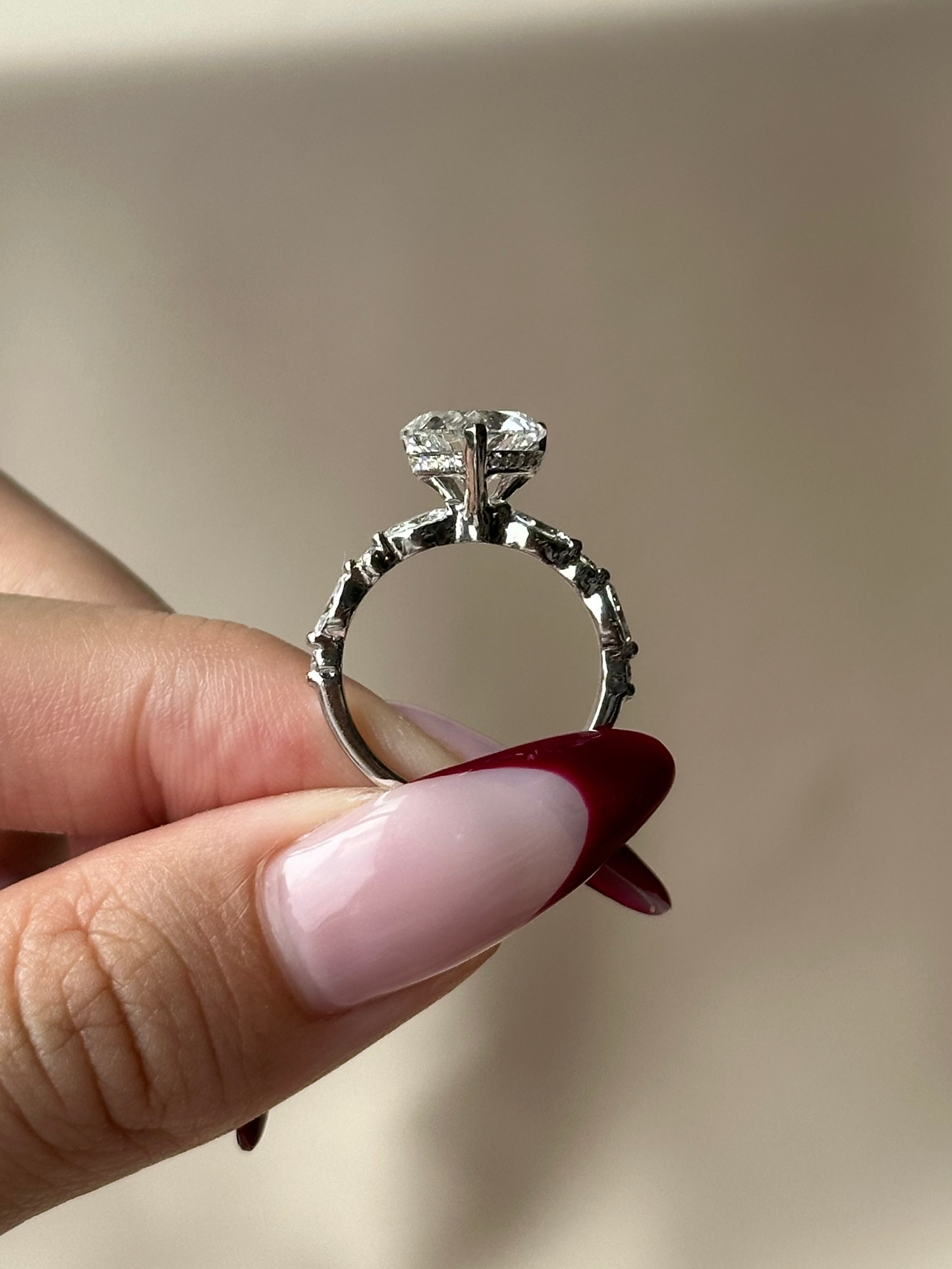 Marquise Shaped Three Stone Lab Grown Diamond Engagement Ring