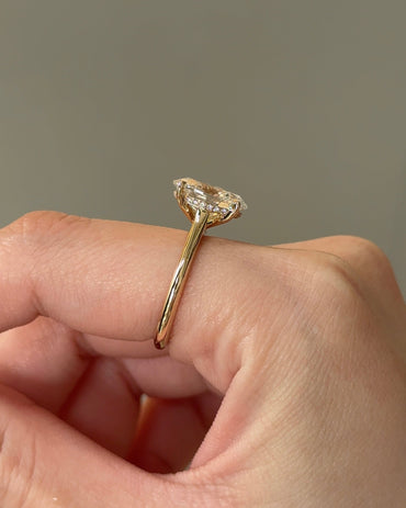 Marquise Shaped Three Stone Lab Grown Diamond Engagement Ring