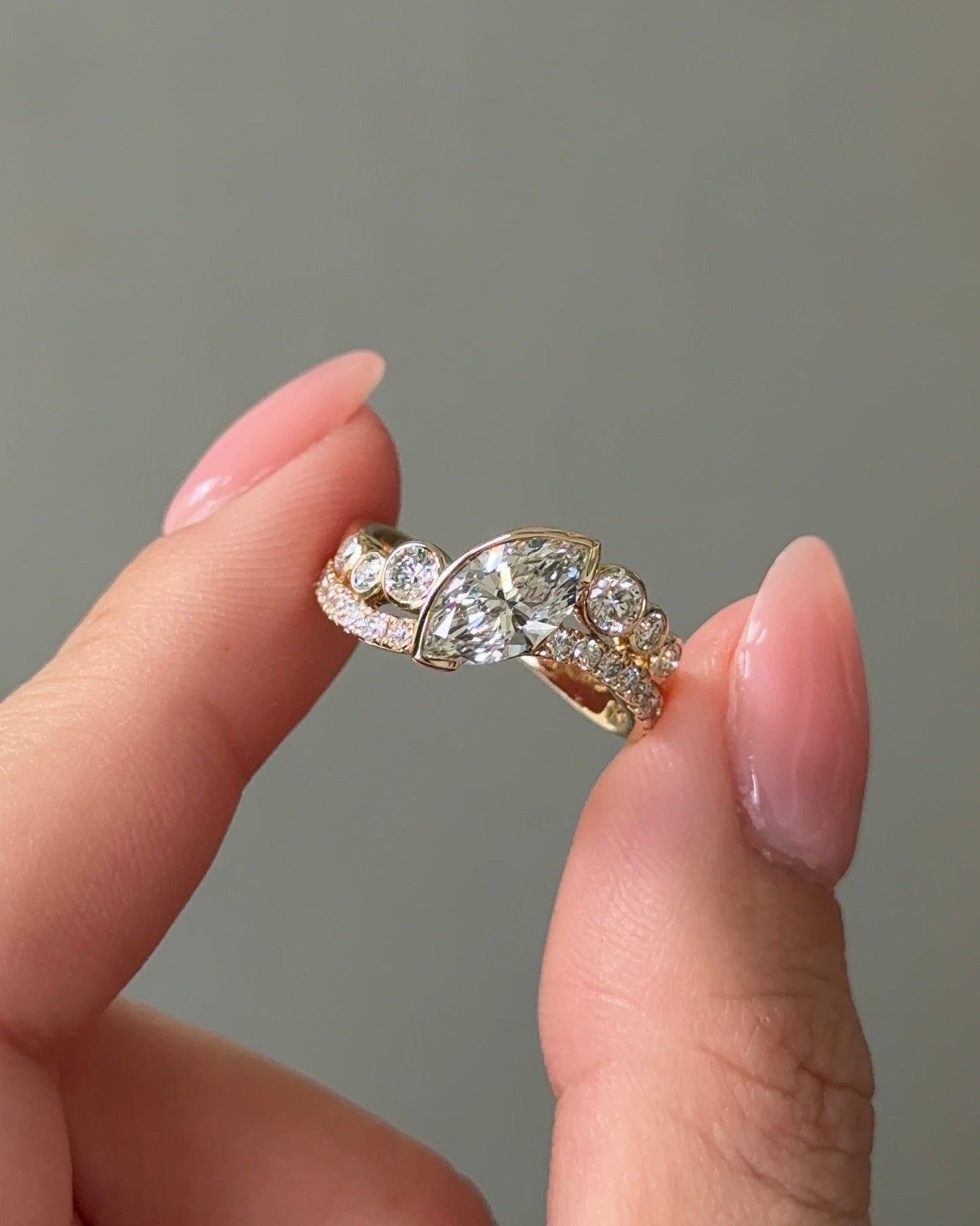 Marquise Shaped Three Stone Lab Grown Diamond Engagement Ring