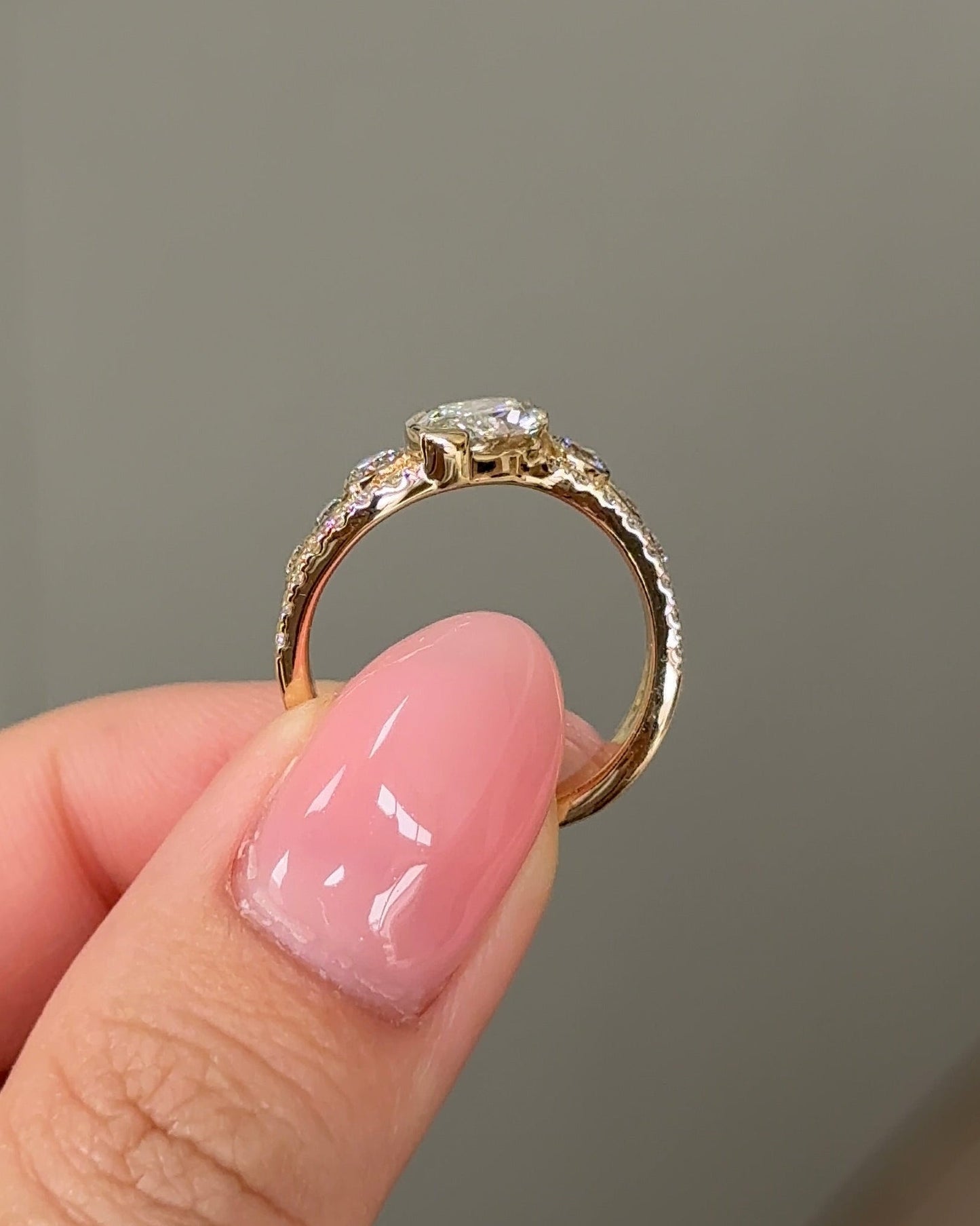 Marquise Shaped Three Stone Lab Grown Diamond Engagement Ring