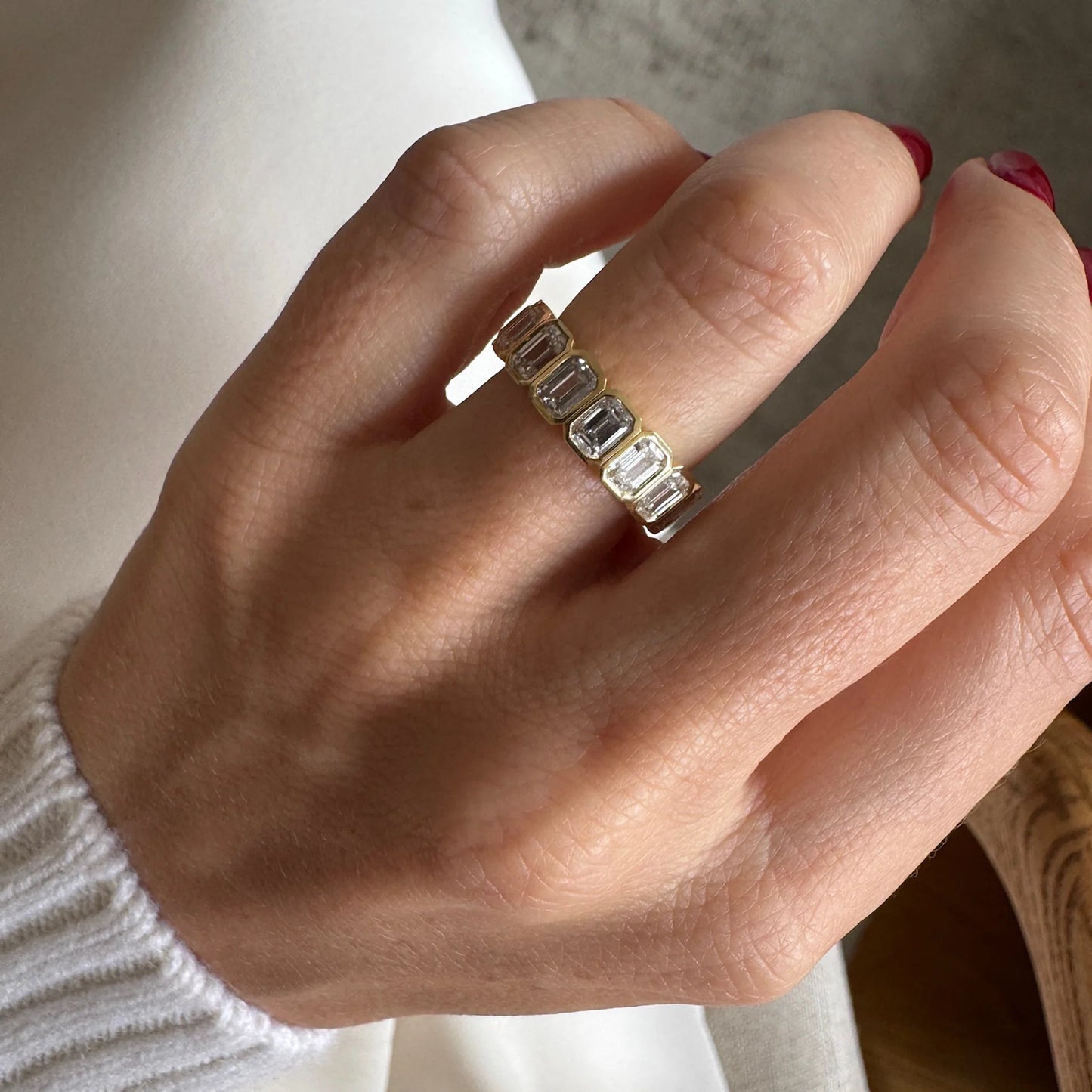 Timeless 2 TCW Emerald Stones Full Eternity Lab Grown Diamond Wedding Band