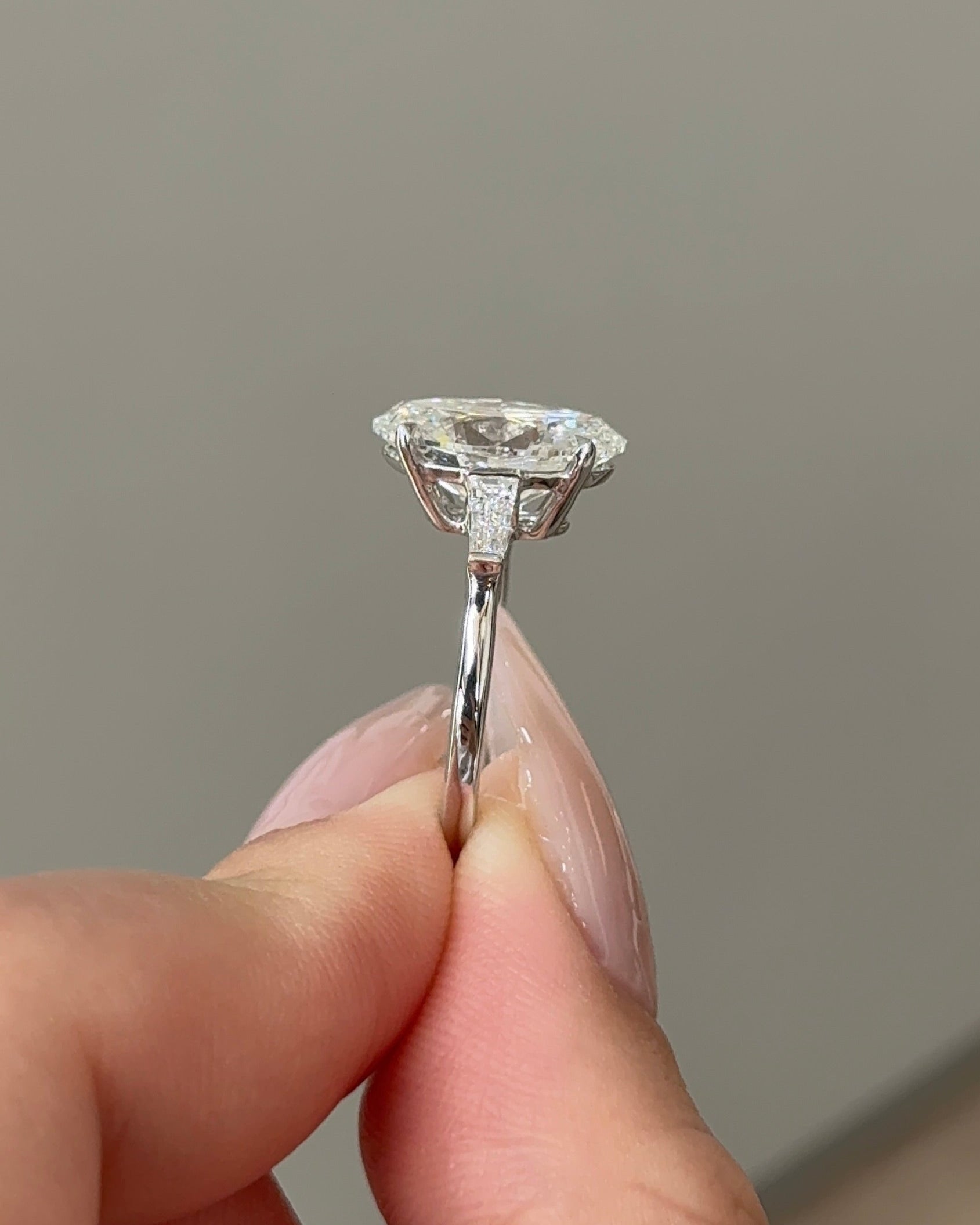 Marquise Shaped Three Stone Lab Grown Diamond Engagement Ring