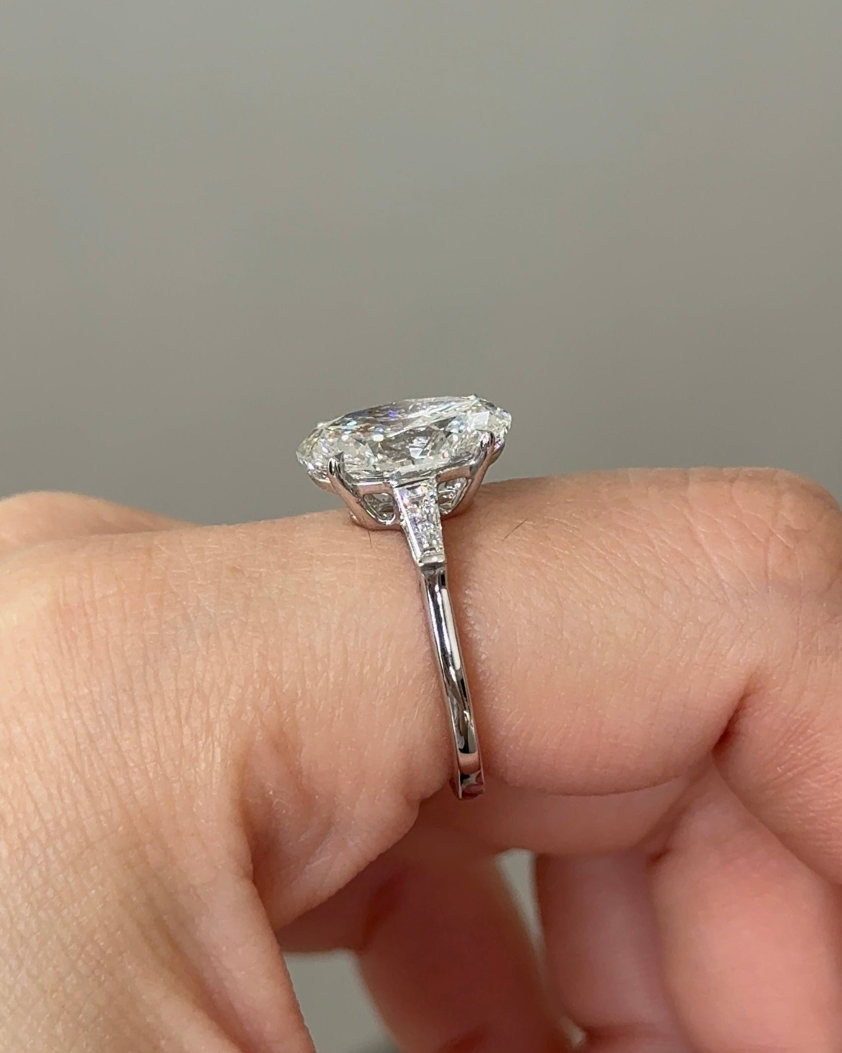 Marquise Shaped Three Stone Lab Grown Diamond Engagement Ring